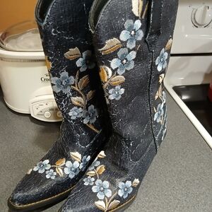 WOMENS DURANGO "CRACKED LEATHER" DISTRESSED COWBOY BOOTS, 6.5M, NAVY